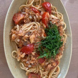 サバ缶とトマトのスパゲティ